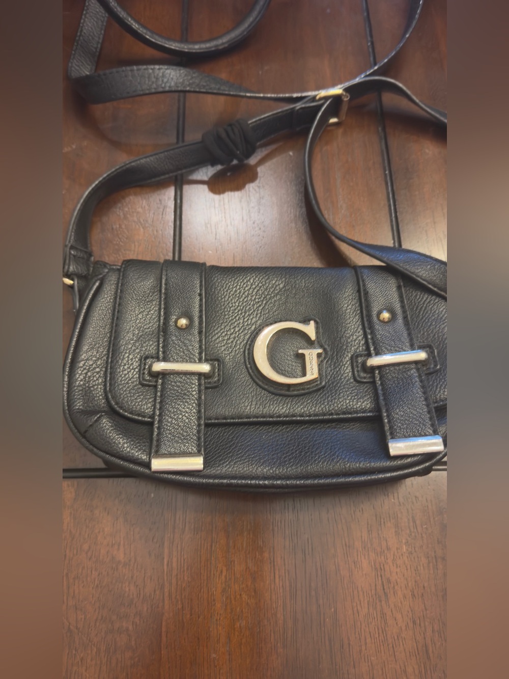 Guess Black Leather Crossbody with Gold 'G' Accent